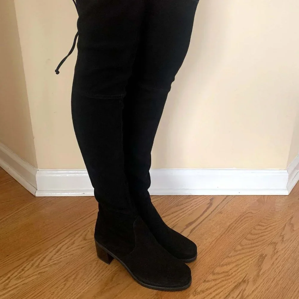 Stuart Weitzman Black Suede Over-the-Knee Boots